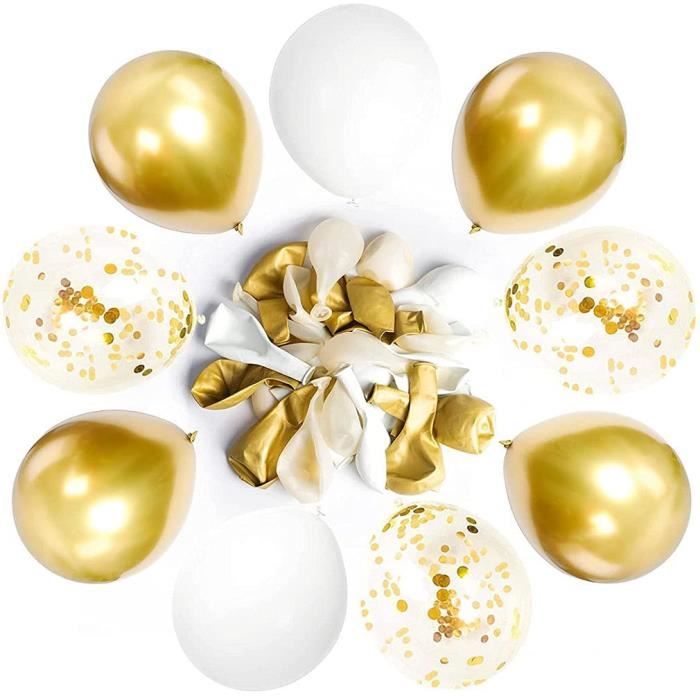 60 pièces or blanc confettis ballons helium anniversaire métallique ballons  pour mariage, anniversaire, baby shower, diplôme,[A2] - Cdiscount Maison