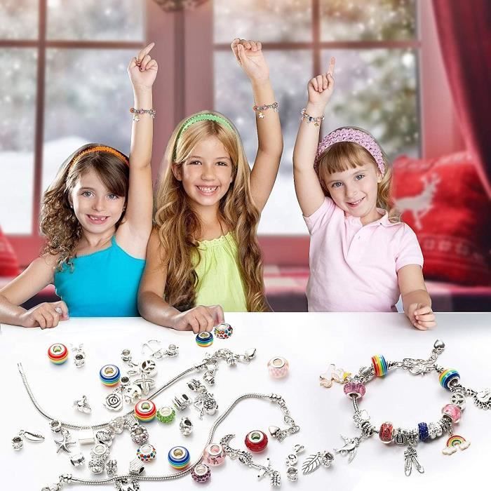 Bracelet Fille, DIY Fabrication de Bracelets Bijoux Kit, Chaînes Serpents  Plaquées Argent et Perles Bijoux pour Cadeau Ado Fill A386
