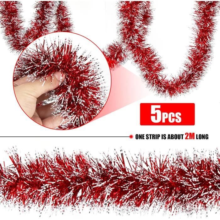 Lot 4 Guirlandes Tinsel Noël Rouge 2 M × 8 Cm – Paillettes Brillantes, Déco Sapin, Maison, Intérieur & Extérieur Festif