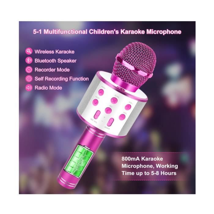 Deux microphones sans fil pour karaoké pour enfants, microphones de poche  Bluetooth, cadeaux pour enfants pour fêtes d'anniversaire (2 roses)