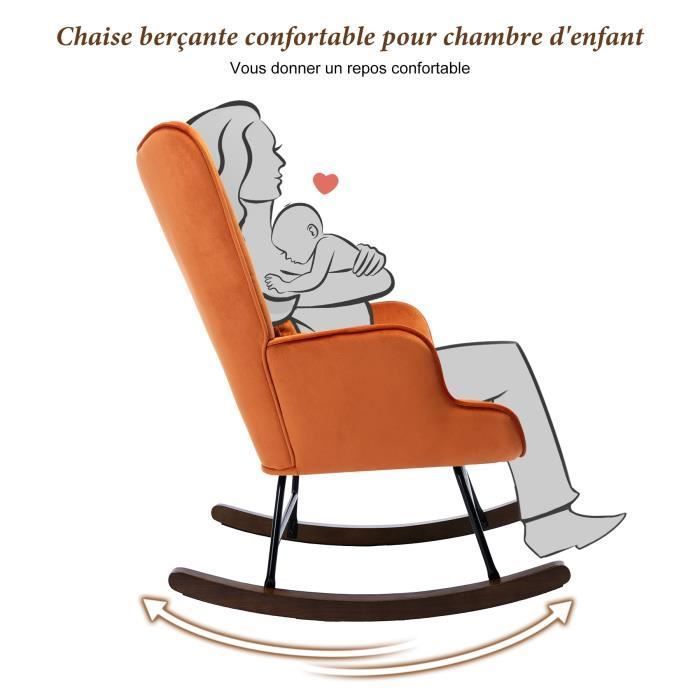 Fauteuil à Bascule Floral Patchwork Orange Et Jaune - Chaise Berçante Confortable Scandinave