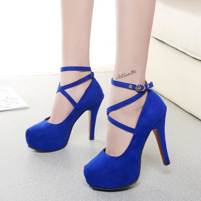 Escarpins en daim a talons hauts pour femmes 8cm chaussures plateforme a lanieres croisees a la cheville Bleu Achat Vente Escarpins en daim a talons hauts pour femmes 8cm chaussures plateforme