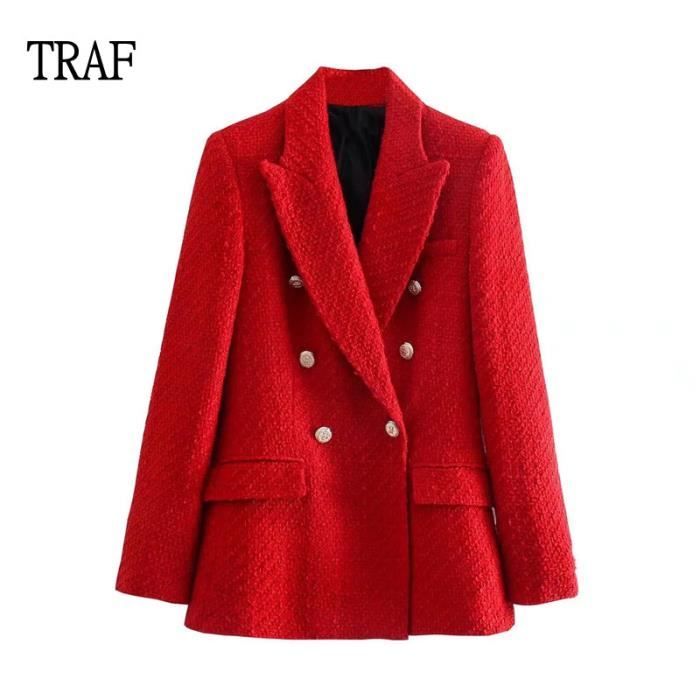 Manteau veste en Tweed pour femme manteau a manches longues avec boutons Vintage elegant vetement d exterieur Rouge E1955 Blanc Cdiscount Pret a Porter