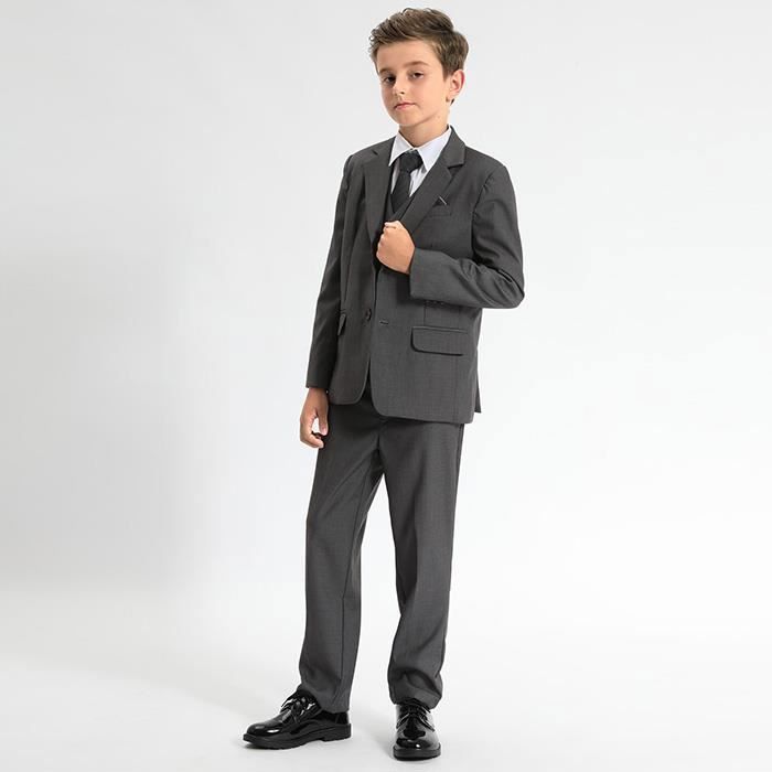Costume Mariage Enfant Garcons Ensemble 3 Pcs Baptism Fete avec Gilet Chemise Pantalons 6 14 Ans Gris Fonce