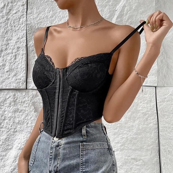 Femme Corset Bustier en Dentelle Sexy Camisoles Crop Top avec