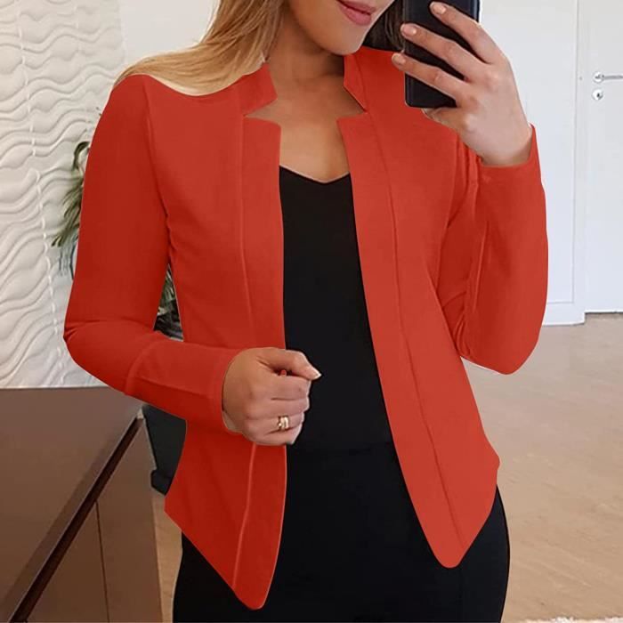 VESTE VAREUSE CASAQUE BLAZER Blazer Femme Business Slim Fit Veste Costume Elegant Manches Longues Femmes Couleur Unie Orange Orange Cdiscount Pret a Porter