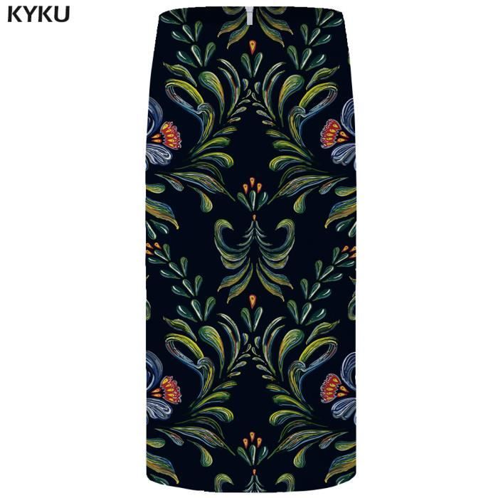 Jupe jupe crayon noire imprim Floral pour femme tenue Vintage