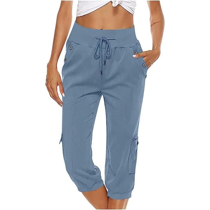 Pantalon Femme Pantacourt Cargo D ete 34 Long Bleu clair Pour Yoga et Jogging Bleu clair Cdiscount Sport