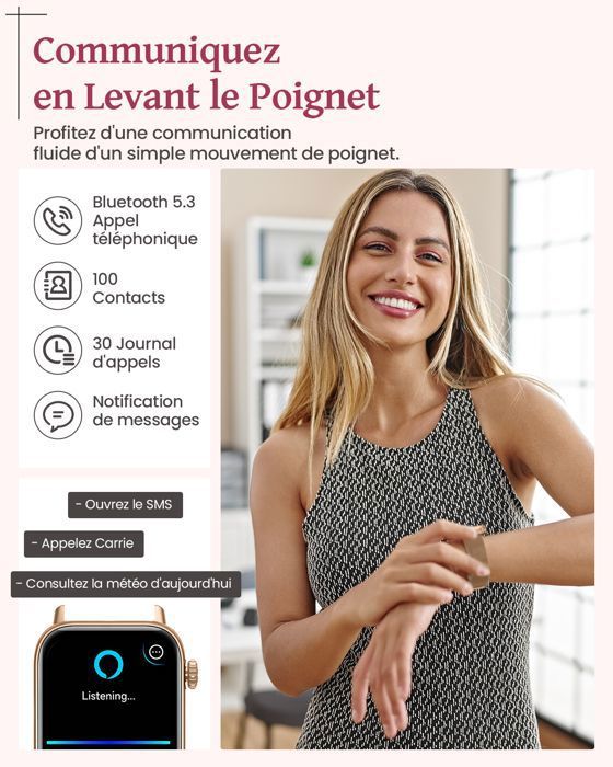 Montre Connectée Femme NAIXUES - Appels Bluetooth - 28 Modes Sportifs - 2  sangles SpO2 - Android iOS - Cdiscount Téléphonie