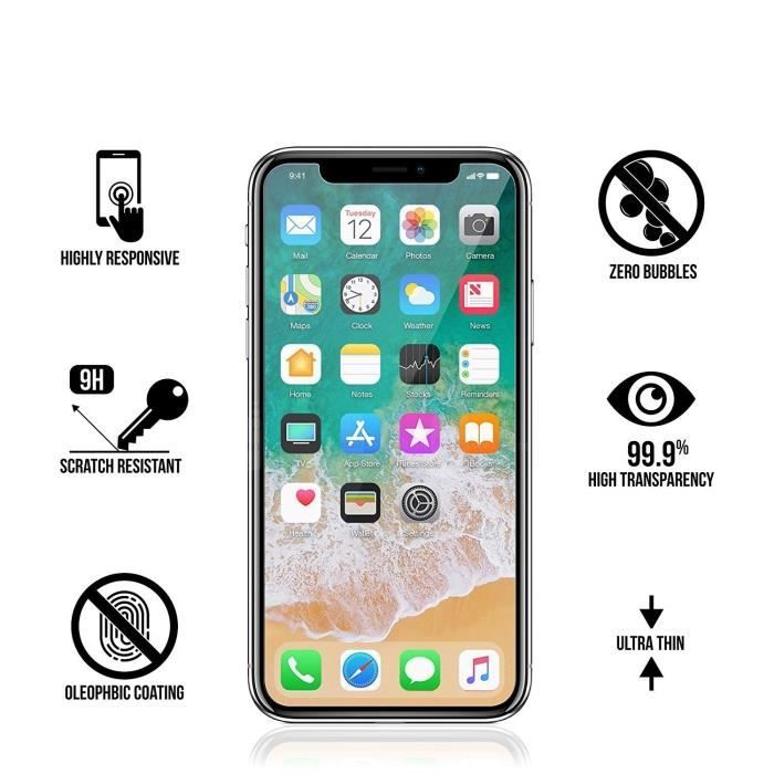 Protection écran Verre Trempé 9H Pour IPhone X - Antichoc, Anti-traces, Transparent, Neuf