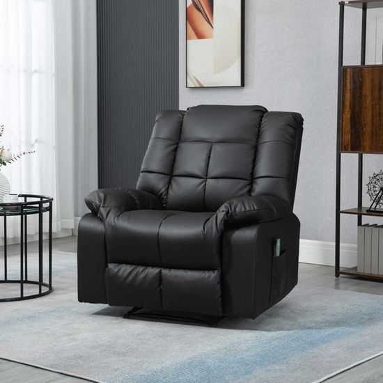 Fauteuil Relax Massant HOMCOM - Fonctions Massage, Chaleur Et Couchage - Pivotant, 4 Poches Latérales - Fauteuil TV électrique Confortable - 10
