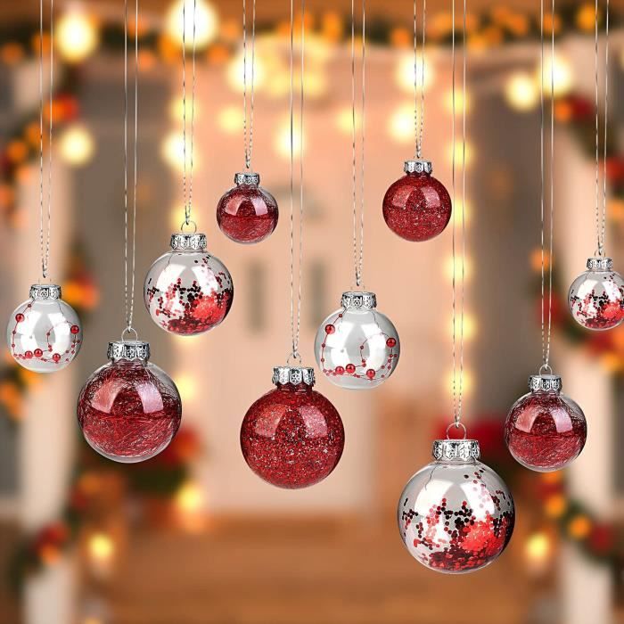 relayinert Lot de 24 Boules de Noël Décoration de Fête Réutilisable Ornements Intérieurs Extérieurs Jardin Pendentif Décoratif Cadeau Rouge Vert Or