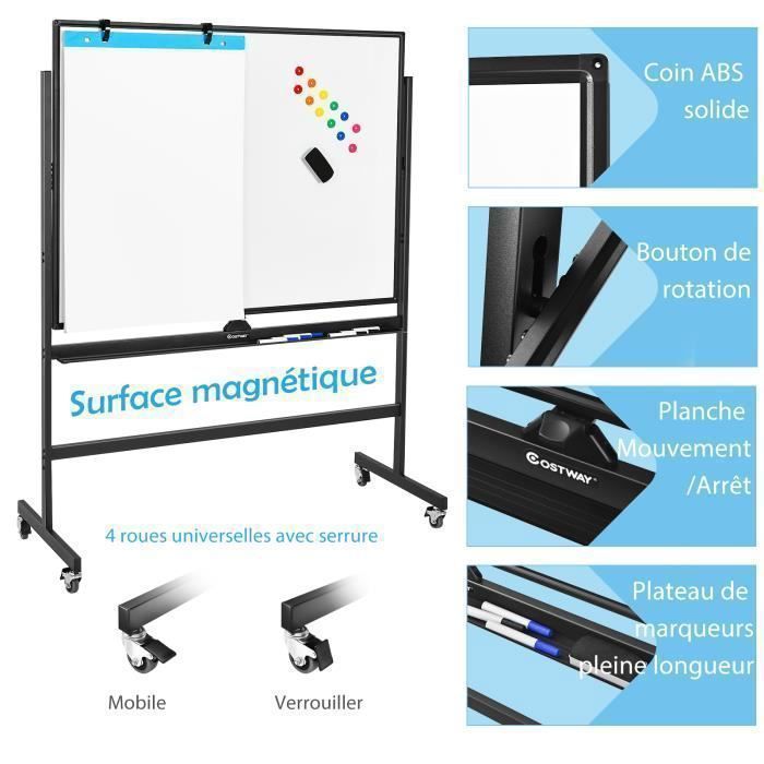 MAXHID Support Mobile en Métal Noir avec roulettes, Support Universel Réglable, pour Tableau Blanc, Tableau Noir, Tableau D'affichage