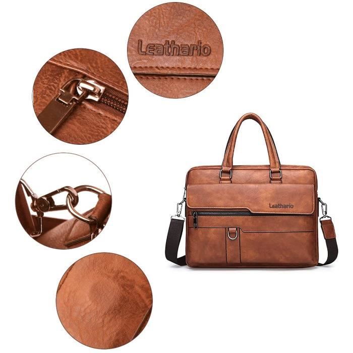 Leathario Sac Homme Porte Document en Cuir PU Besace Messager Sac Ordinateur Cdiscount Bagagerie Maroquinerie