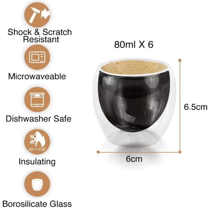 Duralex 6 x Verres expresso en verre tasses café latte -114 ml avec poignée  à prix pas cher