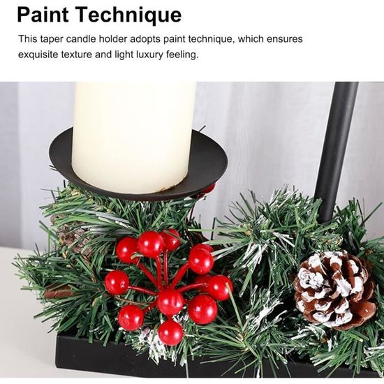 Bougeoir De Noël En Bois Rouge Avec Tasse Amovible – Décor Pommes De Pin Et Baies – Décoration De Table
