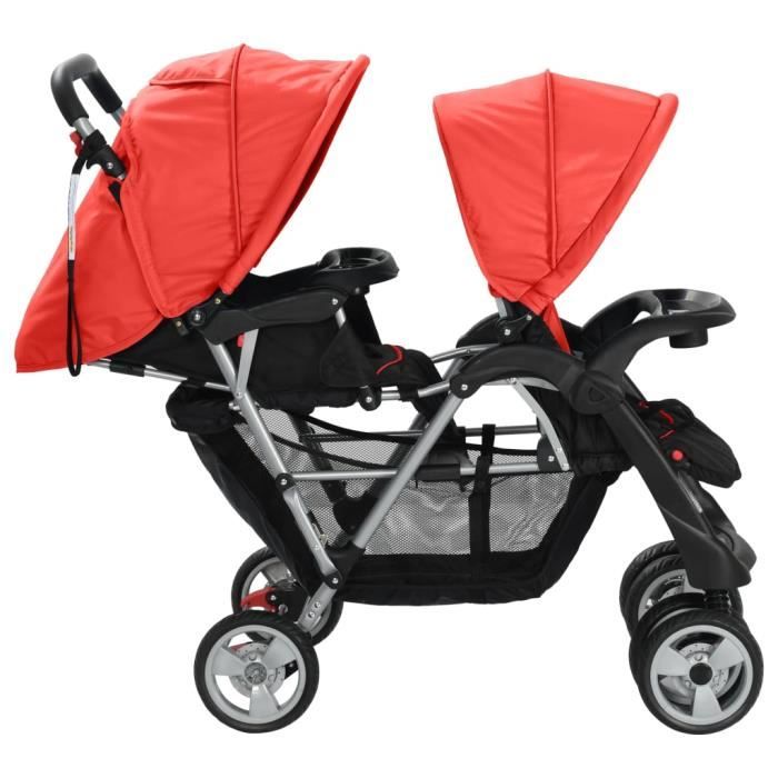 205426 Poussette a deux places Poussette Bebe Poussette compacte Landau Poussette Canne Acier Rouge et noir Meilleur choi Cdiscount Jeux Jouets