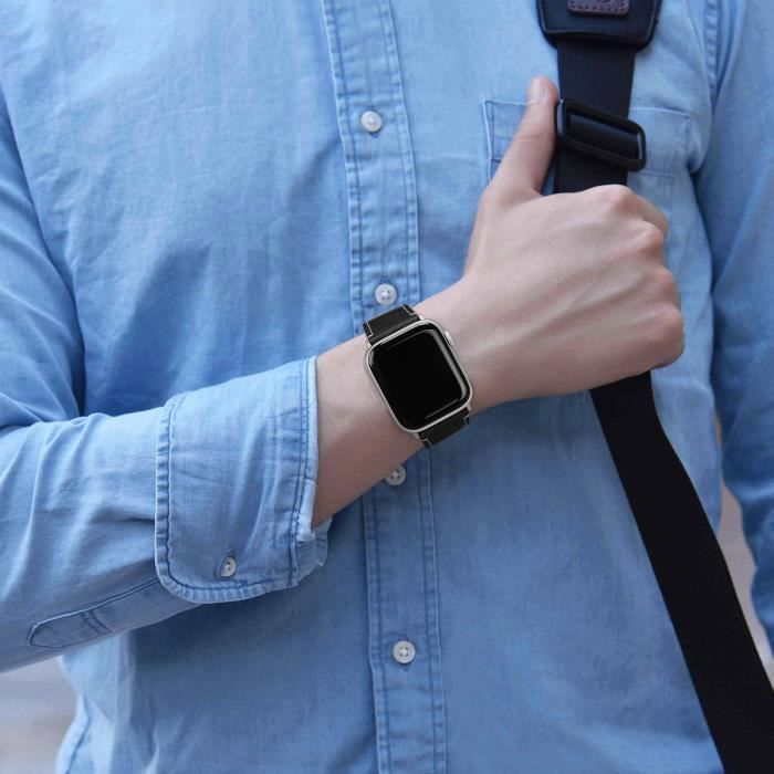 Fullmosa Compatible avec Bracelet Apple Watch 42mm 44mm 45mm Cuir Bracelet iWatch pour Apple Watch SE S ries 7 6 5 4 3 2 1 Noir