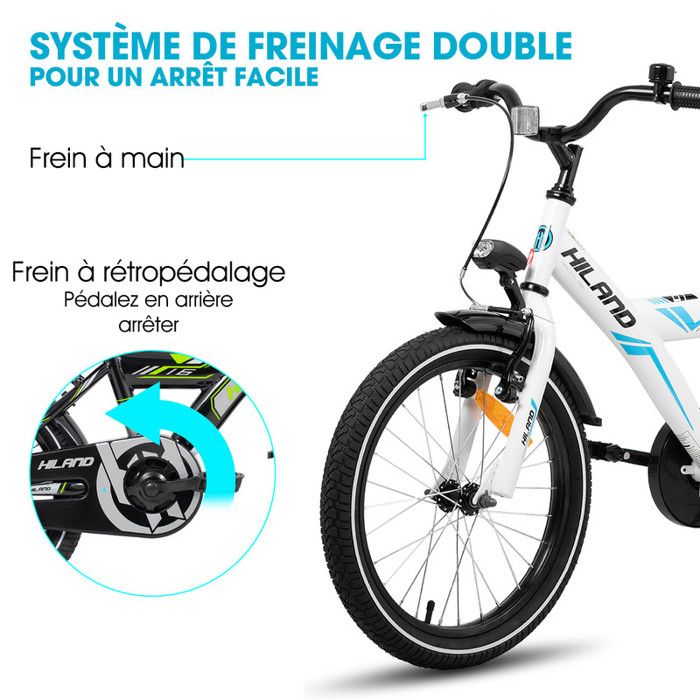 Vélo Enfant HILAND 14/16/18 Pouces Avec Roues Stabilisatrices, Frein Main Et Rétropédalage - Modèle Rétro Rose Ou Vert