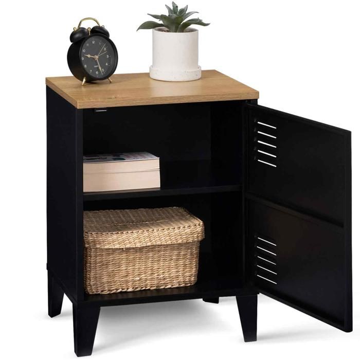 Idmarket Lot De 2 Tables De Chevet Preston 1 Tiroir Avec Tablette Acier Perforé Design
