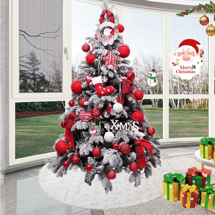 Jupe De Sapin En Fausse Fourrure Rouge à Flocons Dorés – 122 Cm, Pour Noël, Fêtes Et Décoration D’intérieur