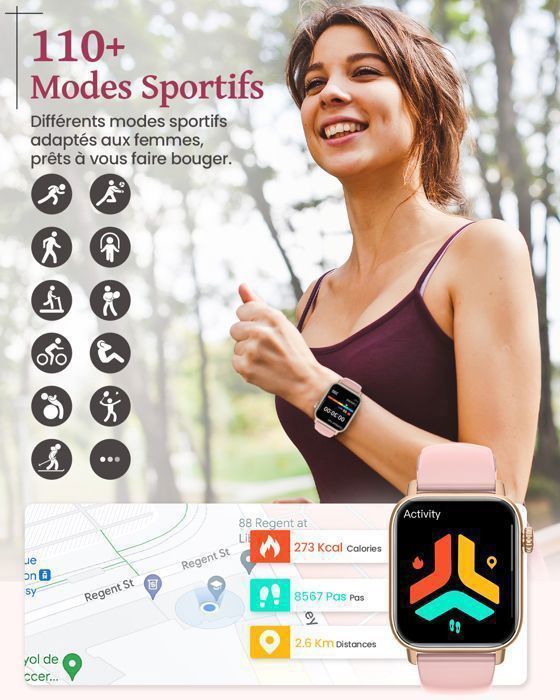 NAIXUES Montre Connectée Femme avec Appel Bluetooth 5.3 Suivi des