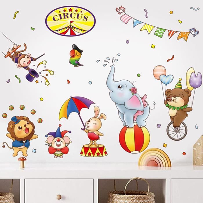 Stickers muraux Autocollants de dessins animés en PVC pour école maternelle  chambre d'enfant- style cirque