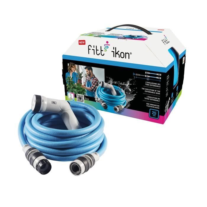 FITT IKON 15 M – Tuyau D'arrosage Extensible Ultra-léger, Compact Et Prêt à L'emploi Avec Pistolet Multi-jets, Couleur Lime