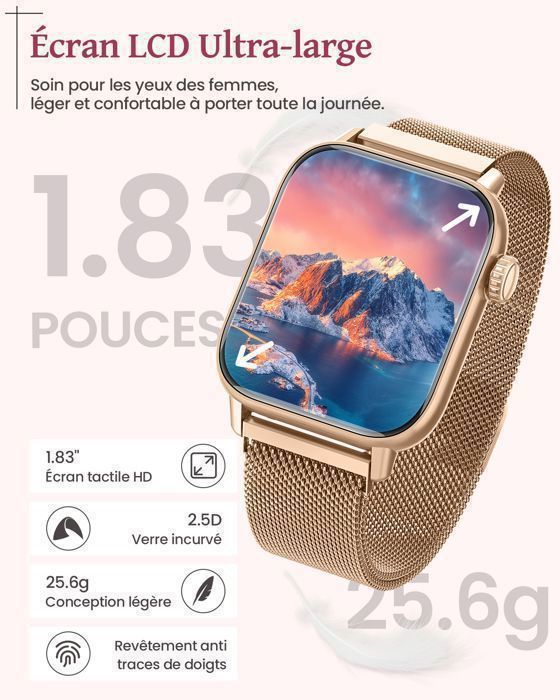 NAIXUES Montre Connectee Femme 1 85 avec Appel Bluetooth 3 Bracelet IP68 110 Modes Sportifs Podometre Frequence Cdiscount Telephonie