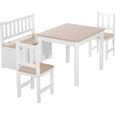 HOMCOM Ensemble de table et chaises enfant - set de 4 pièces - table, 2 chaises, banc coffre 2 en 1 - MDF pin blanc bois clair-0