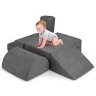 6PCS Blocs de Construction pour Enfant COSTWAY-Tissu Chenille Amical pour la Peau-Mousse Haute Densité & Poignées de Transport-Gris