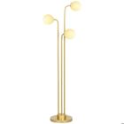 Lampadaire sur pied salon - HOMCOM - style contemporain - 3 spots pivotants, abat-jour en verre et interrupteur à pied - doré
