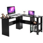 COSTWAY Bureau d'Angle en Forme de L - L 130 x P 130 x H 72,5 CM - Étagères - Panneaux de Particules - Contemporain - Noir