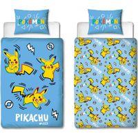 Parure de lit 1 personne Pokémon Pikachu Numéro 23 bleu  - Housse de couette 140x200 cm + taie d'oreiller 60x70 cm