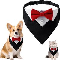 Bandana formel smoking pour chien - Nœud papillon rouge noir - Collier de mariage avec nœud papillon et collier - Taille M