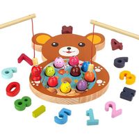 Jouets de pêche pour enfants, jeux éducatifs magnétiques, cadeaux de jouets en bois de calcul (3 4 5 6 ans garçons et filles) (ours 