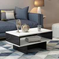 Table basse Mjölby avec espace de rangement 37 x 80 x 45 cm blanc - marbre noir [en.casa]