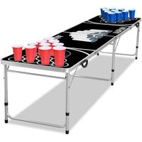 NAIZY Beer Pong Table avec 100 Gobelets et 5 Balles Réglable en Hauteur en Aluminium et MDF - 242 x 62CM Noir
