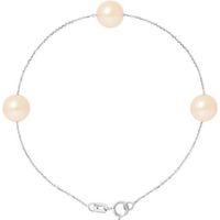 PERLINEA - Bracelet - 3 Véritables Perles de Culture d'Eau Douce 7-8 mm Rose Naturel - Argent 925 Millièmes - Bijoux Femme