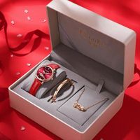 Coffret montre femme + bracelet + collier – bijoux femme rouge bracelet en cuir étanche mode tempérament