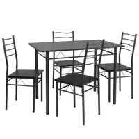 Ensemble de Table et 4 chaises pour Salle à Manger Lima Noir/Gris, Table 110 cm x 70 cm x 76 cm, Structure métallique