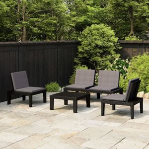 Salon bas de jardin FDIT Salon de jardin 4 pcs avec coussins Plastique Gris - FDI7843871751229