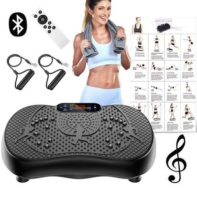 Plateforme Vibrante Avec 9 Modes, 120 Vitesses, 4 Bandes De Résistance, Bluetooth, Télécommande – Capacité 150 Kg, Pour Perte De Poids Et Relaxation