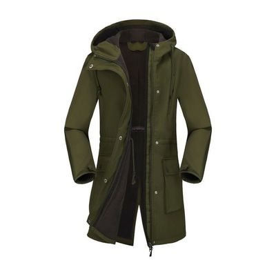 Manteau Homme Hiver Capuche Epais Doublée Polaire Zippe Chaud En Coton Couleur Unie Kaki