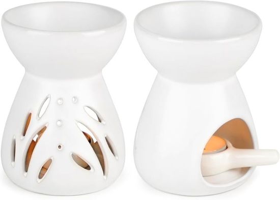 Lot De 2 Lampes Parfumées En Céramique - Pour Huiles Essentielles Et Cire - Noir - Design élégant Avec Cuillère