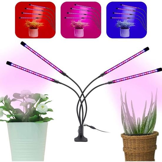 Lampe Croissance Plantes 3 Têtes - 66 LED Spectre Complet, 10 Niveaux, Minuterie 3/9/12h, Cols Flexibles