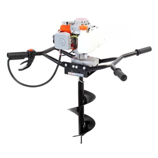 Tarière à Essence 63CC Avec Roues - Foret 300mm, 2200W - Pour Trous De Poteaux, Clôtures - 12