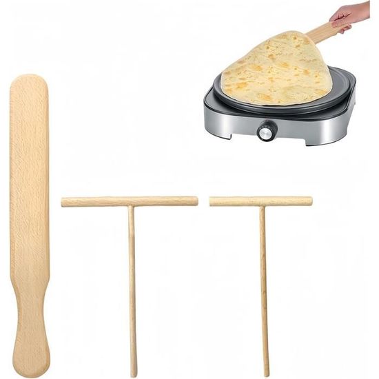 Set De 4 Spatules En Bois Pour Crêpes - Râteau, Poussoir, Grattoir Et Brosse - Pour étaler Et Retourner