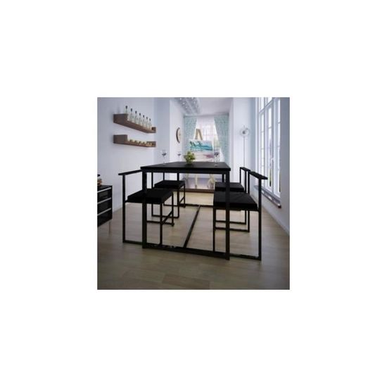 Table De Salle A Manger Et 4 Chaises Noir Mdf Achat Vente