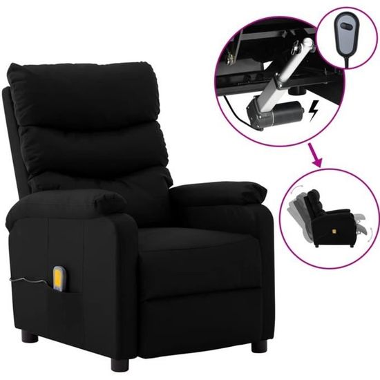 48250Haut de gamme® Fauteuil Relax électrique - Fauteuil de massage pour Salon ou Chambre à coucher - Noir Similicuir